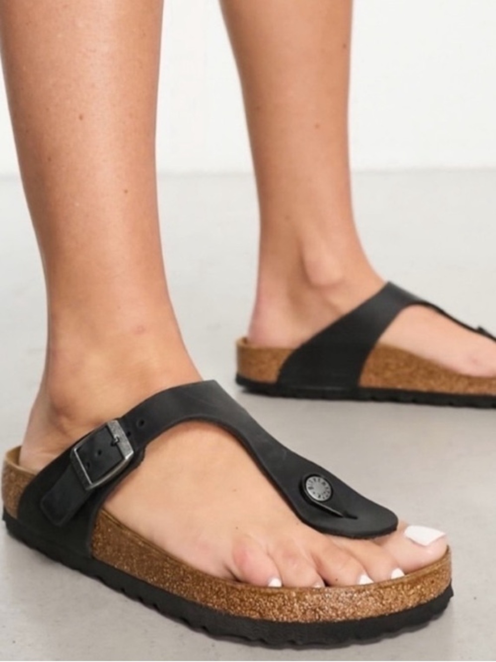 Birkenstock Black Leather Toe-Post Sandals